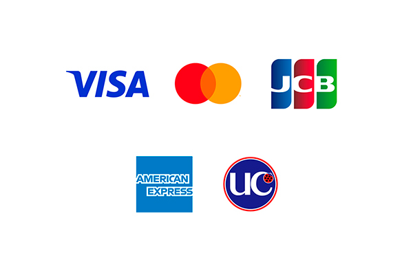 VISA、MASTAR CARD、JCB、AMERICAN EXPRESS、UC、